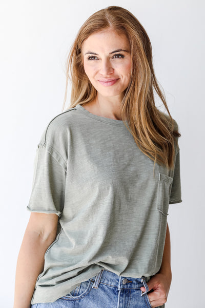 Tee in olive on model