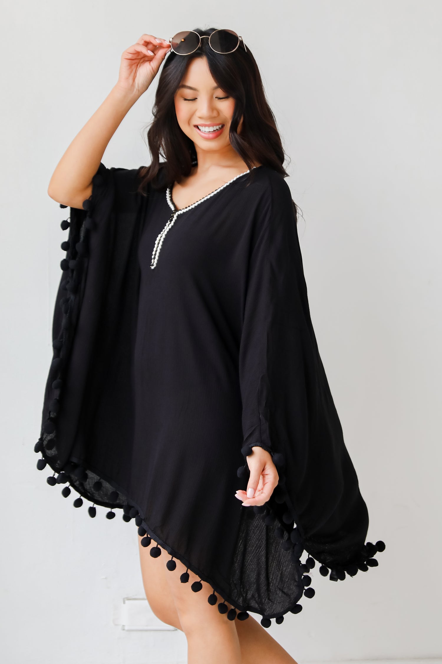 black Pom Pom Coverup side view