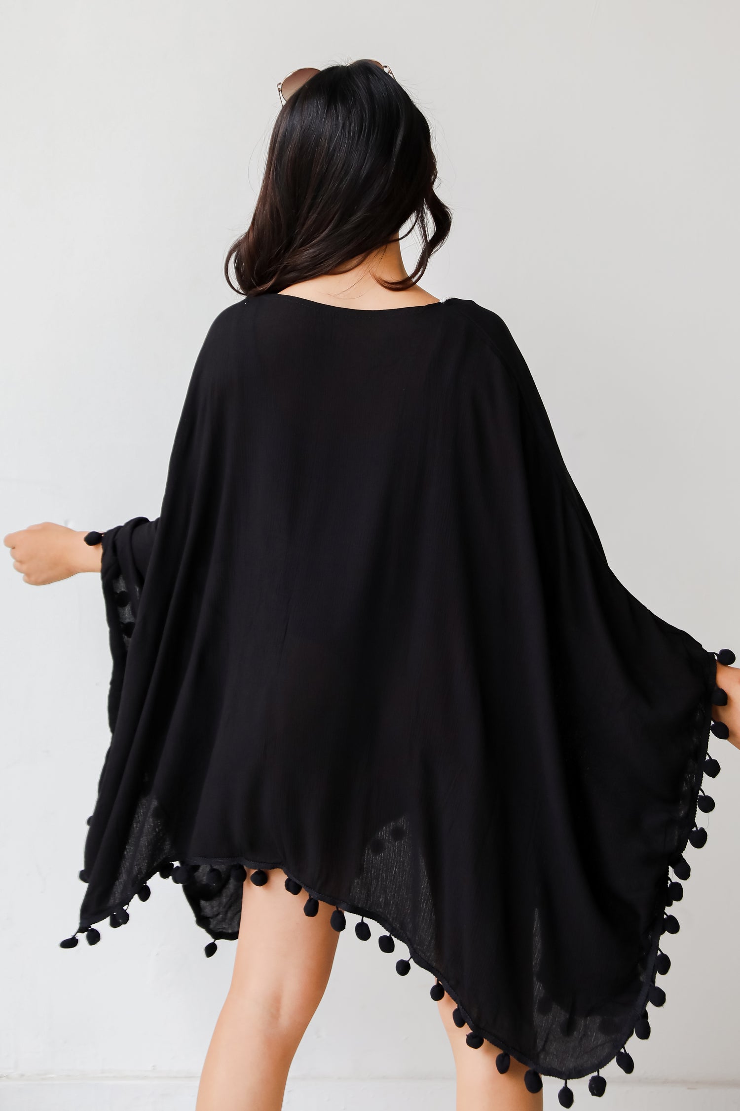 black Pom Pom Coverup back view