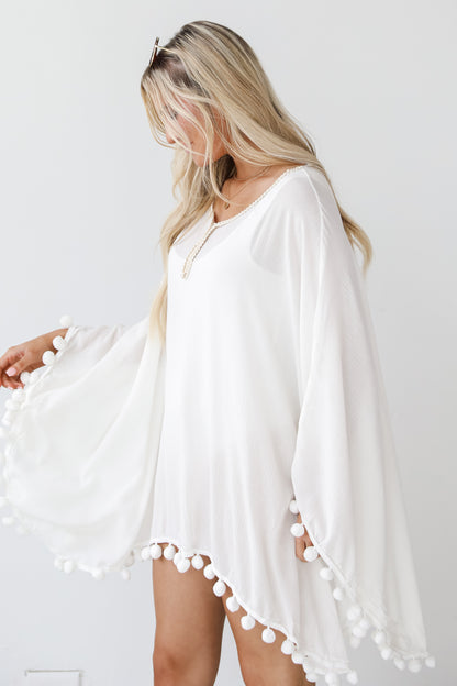 white Pom Pom Coverup side view