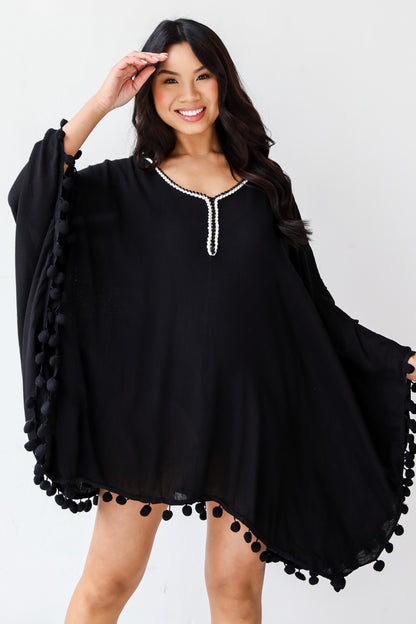 black Pom Pom Coverup on model