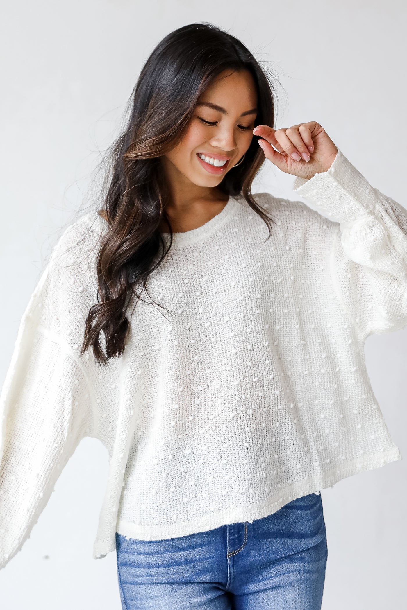 Pom Pom Sweater in ivory front view