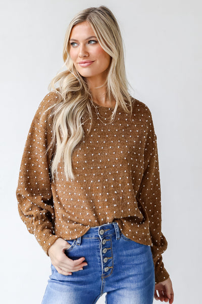 Pom Pom Sweater in camel front view