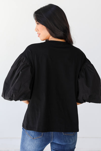 black Puff Sleeve Top back view