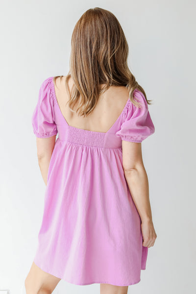 Babydoll Mini Dress in lavender back view