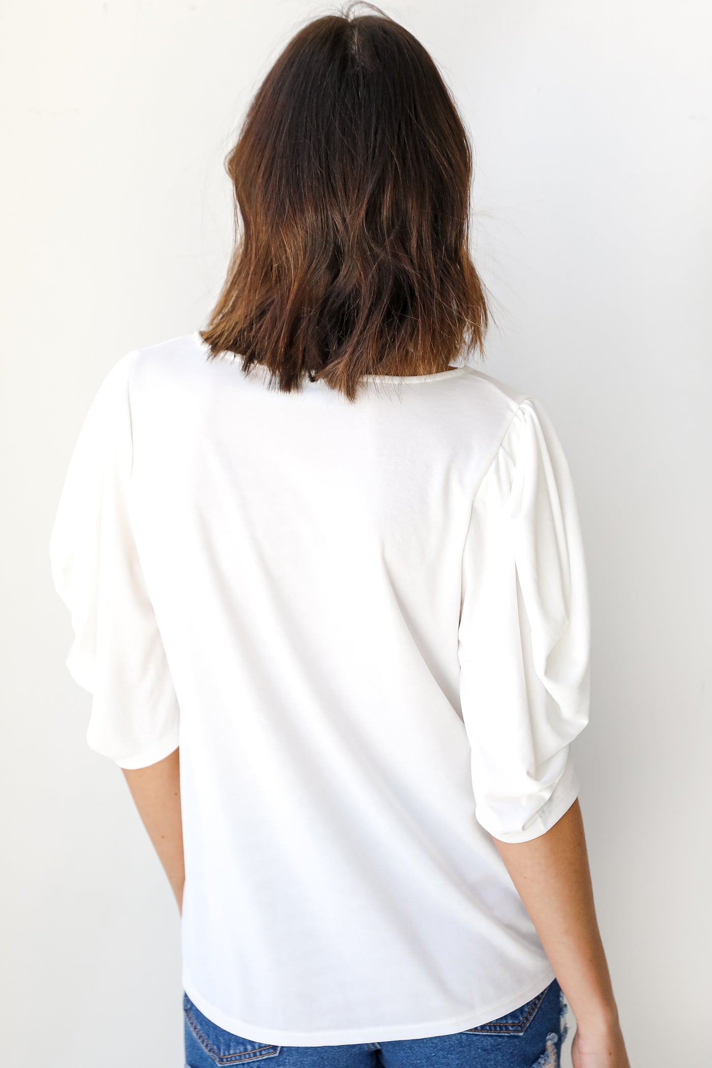 Puff Sleeve Top in white back view
