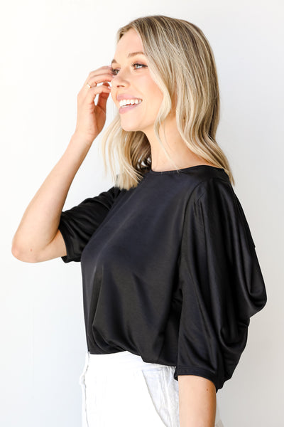 Puff Sleeve Top in black side view