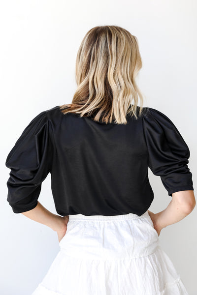 Puff Sleeve Top in black back view