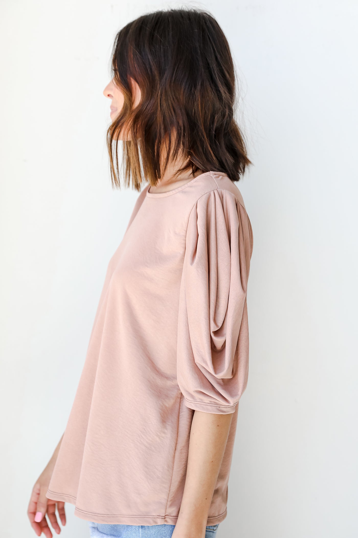 Puff Sleeve Top in blush side view