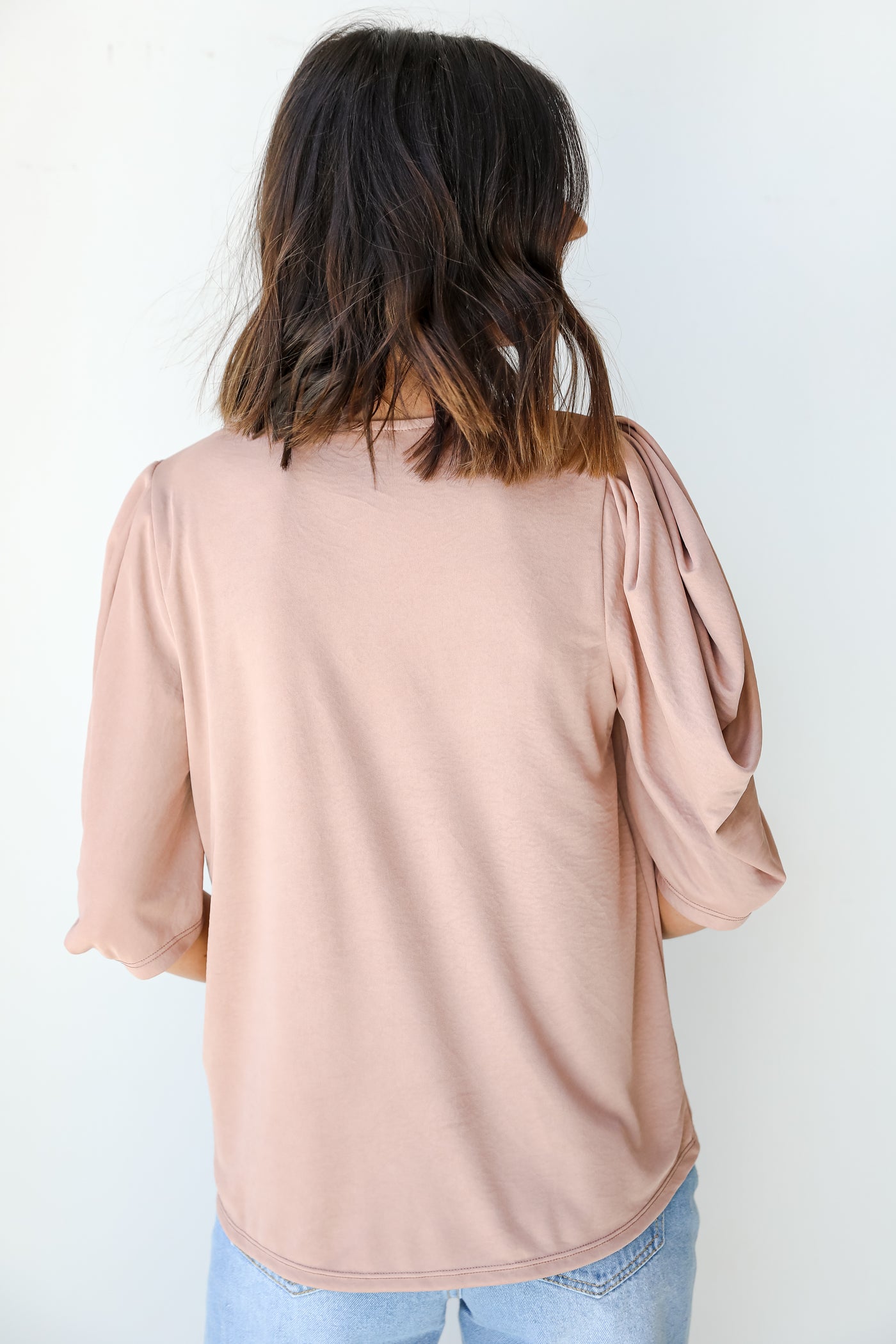 Puff Sleeve Top in blush back view