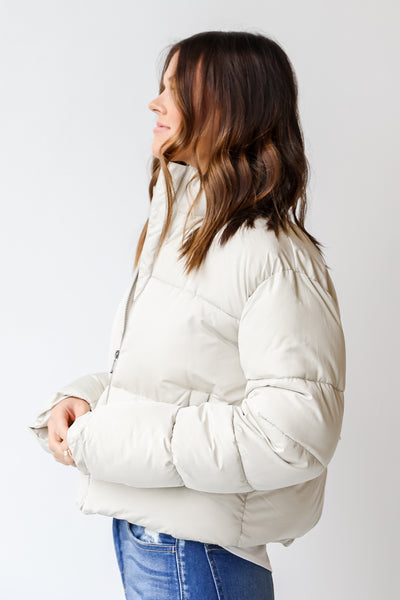 Puffer Jacket in ivory side view