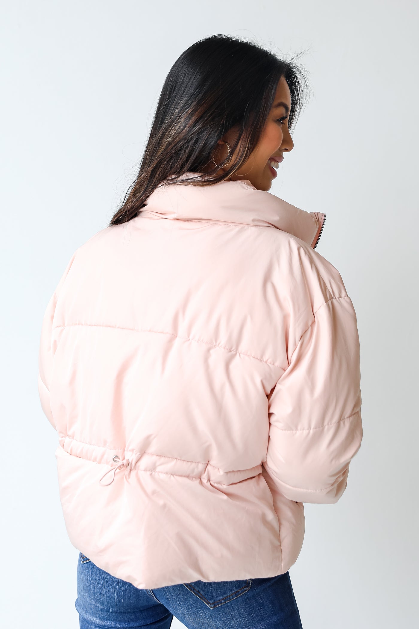 Puffer Jacket in pink back view