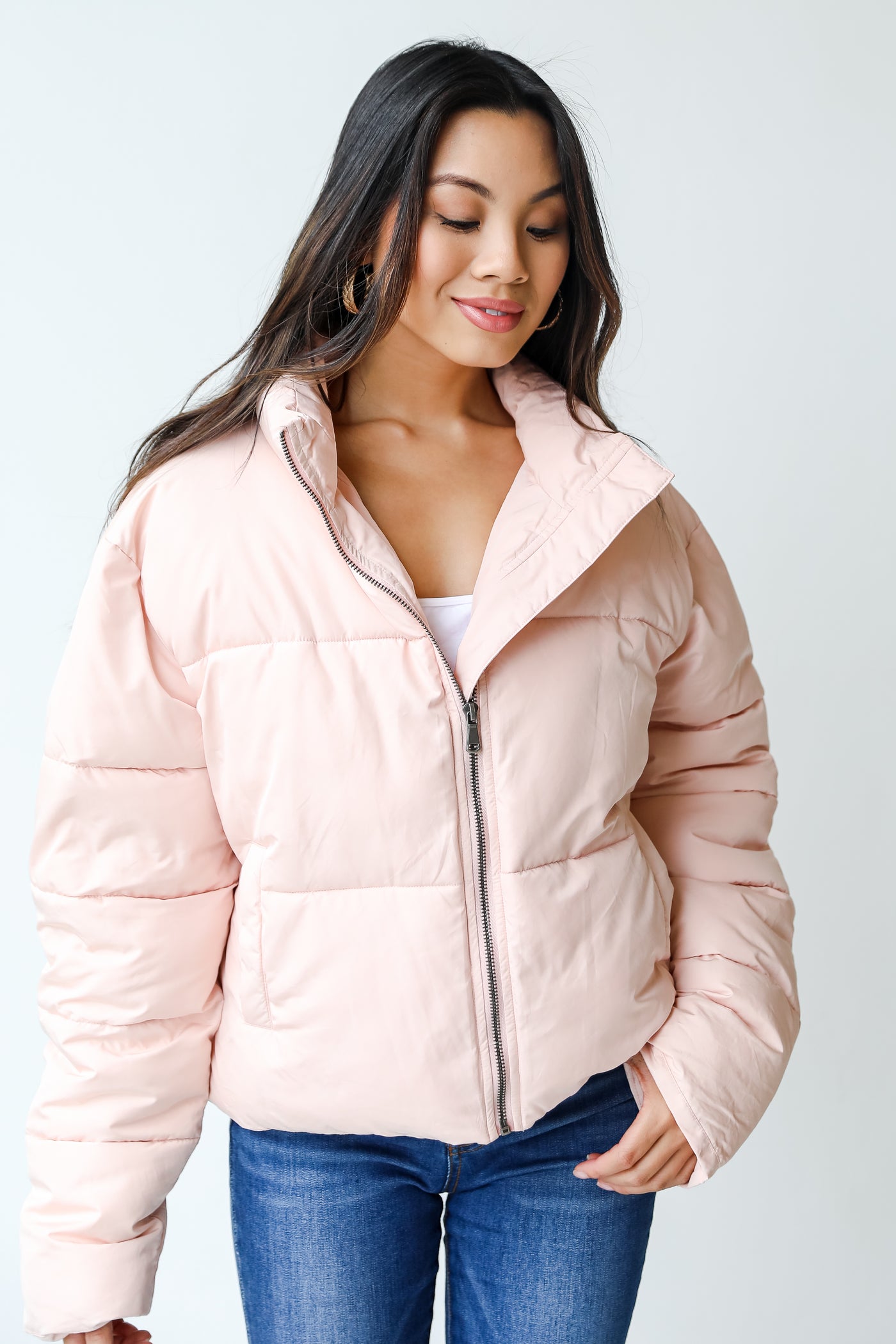 Puffer Jacket in pink front view