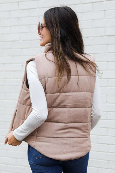 taupe Puffer Vest back view