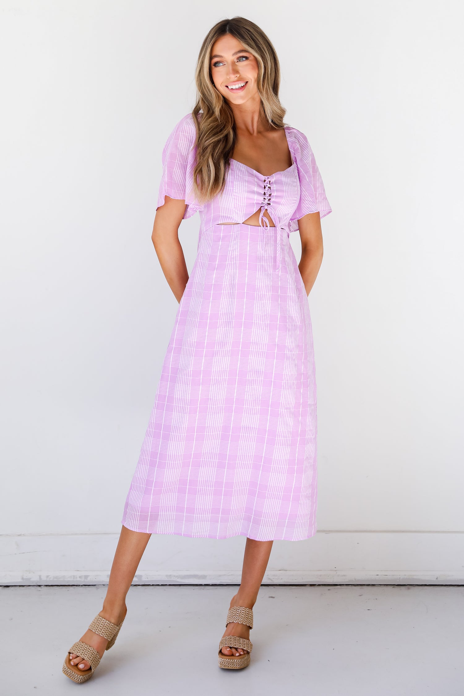 purple Plaid Midi Dress