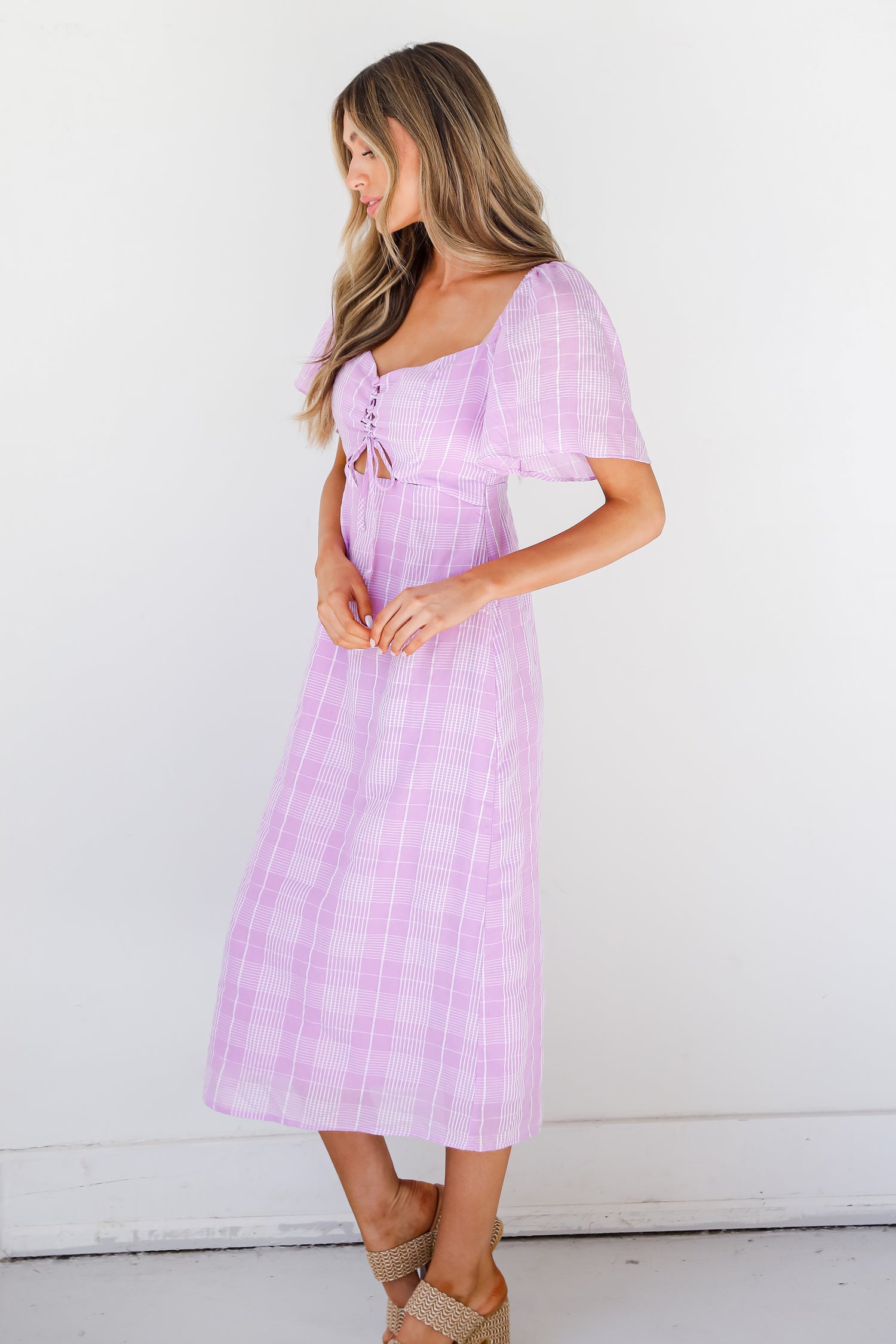 purple Plaid Midi Dress side view