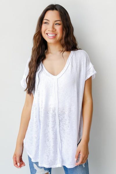 Knit Exposed Seam Tee in white