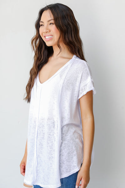 Knit Exposed Seam Tee in white side view