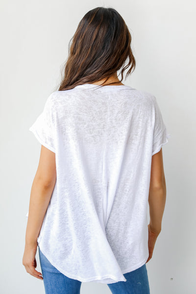 Knit Exposed Seam Tee in white back view