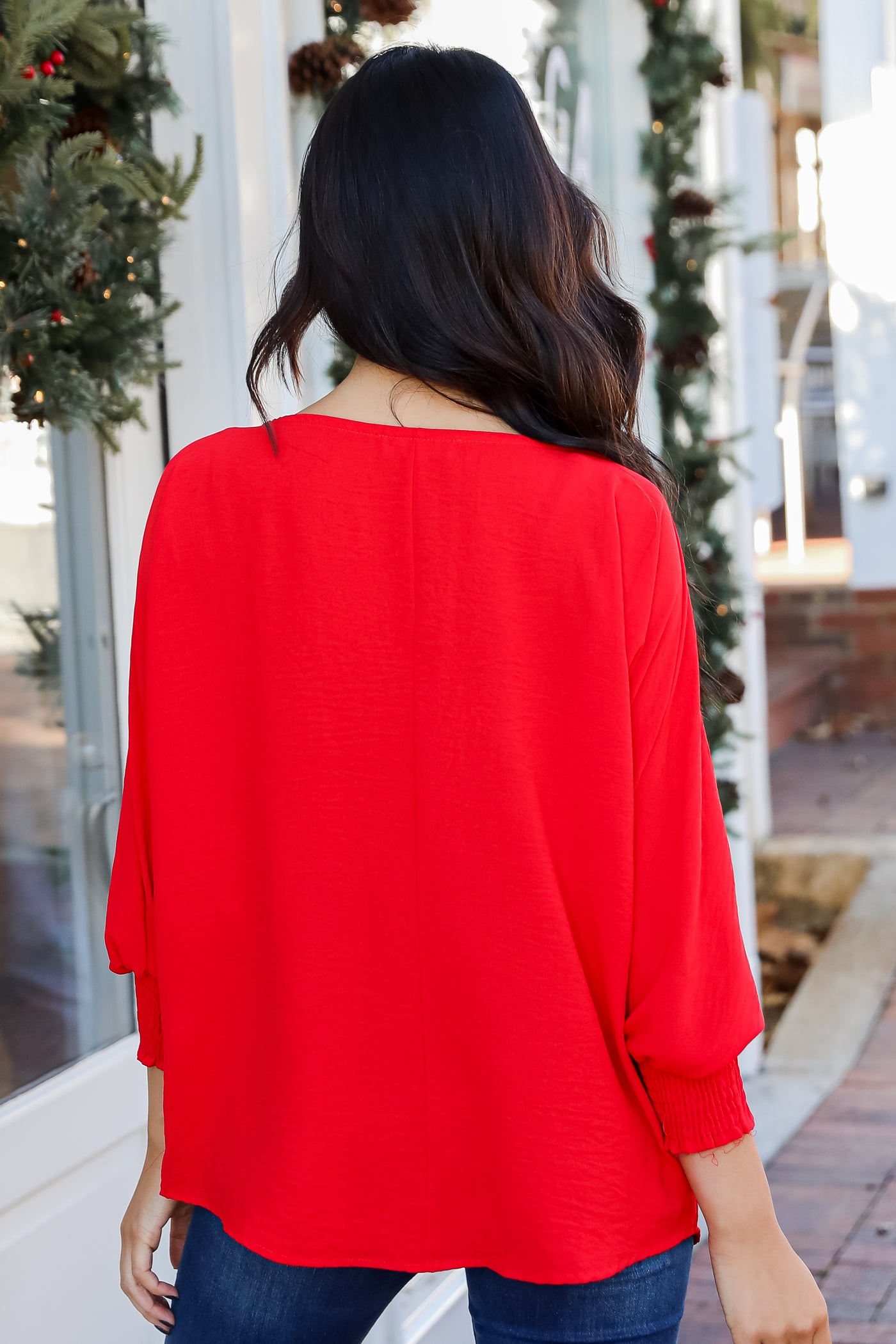 red Blouse back view