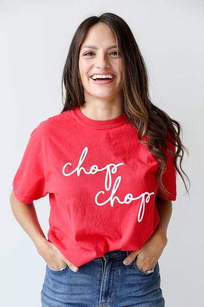 Red Chop Chop Graphic Tee on model