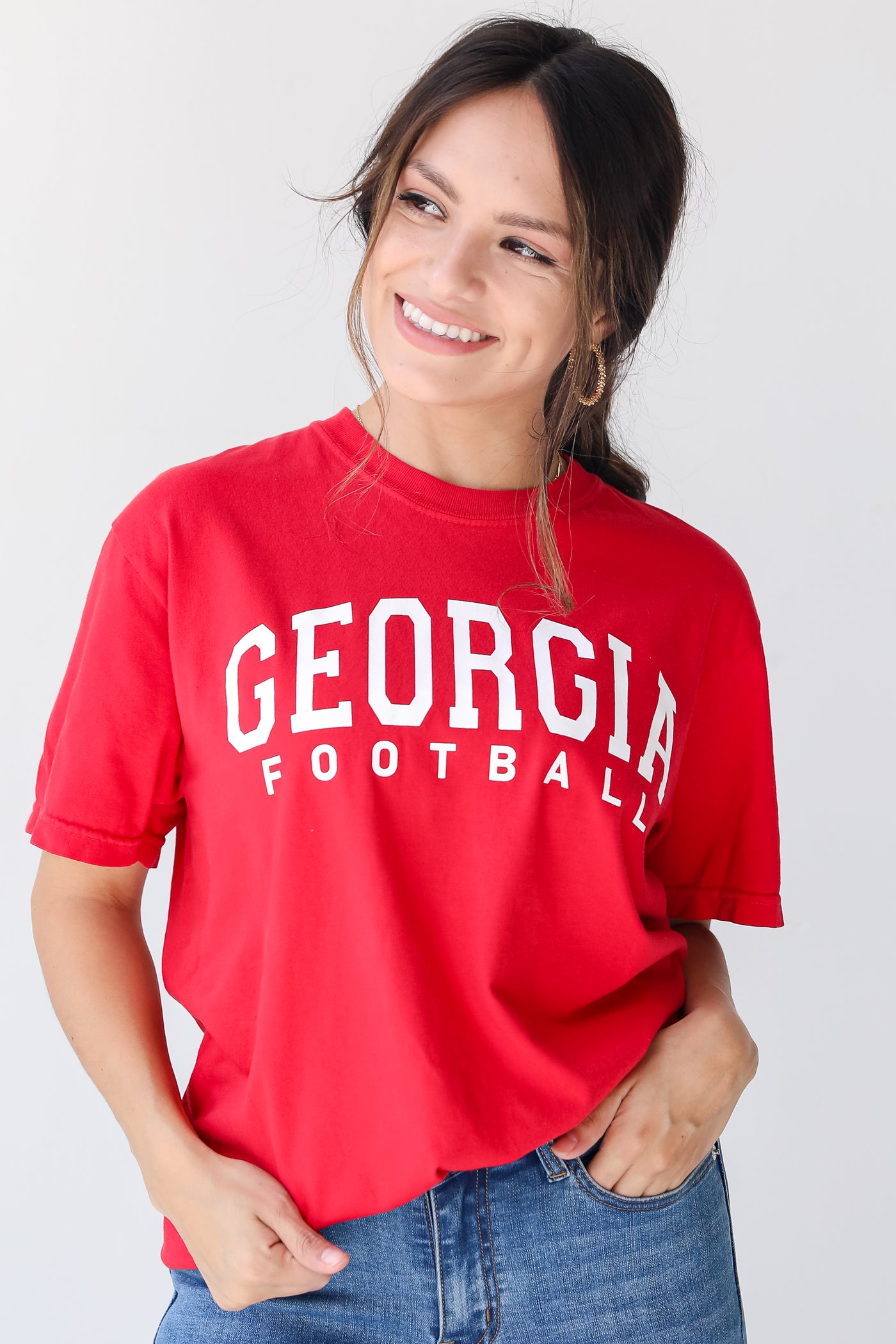 Red Georgia Football Tee on model