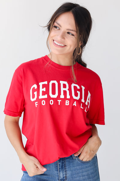 Red Georgia Football Tee on model