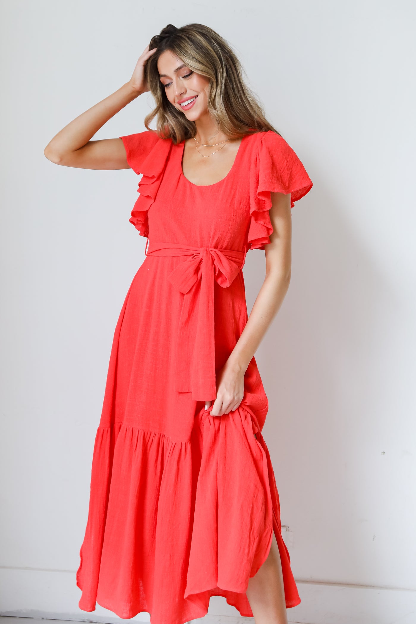 red Maxi Dress on dress up model