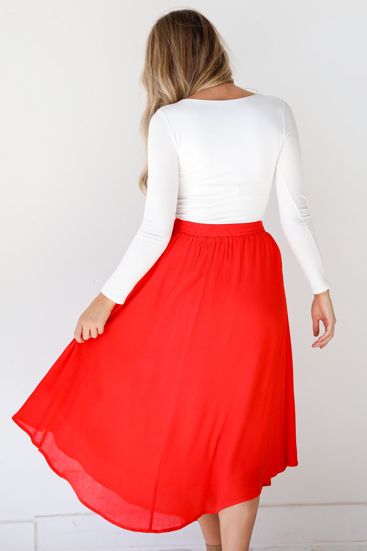red Maxi Skirt back view