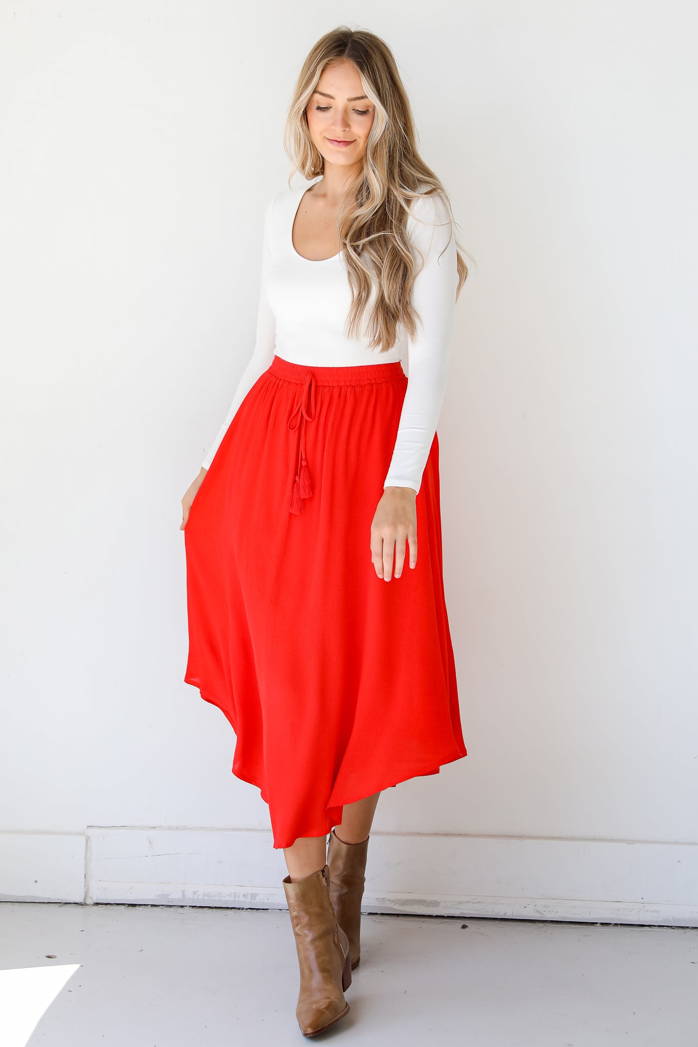 red Maxi Skirt front view