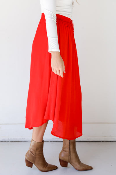 red Maxi Skirt side view