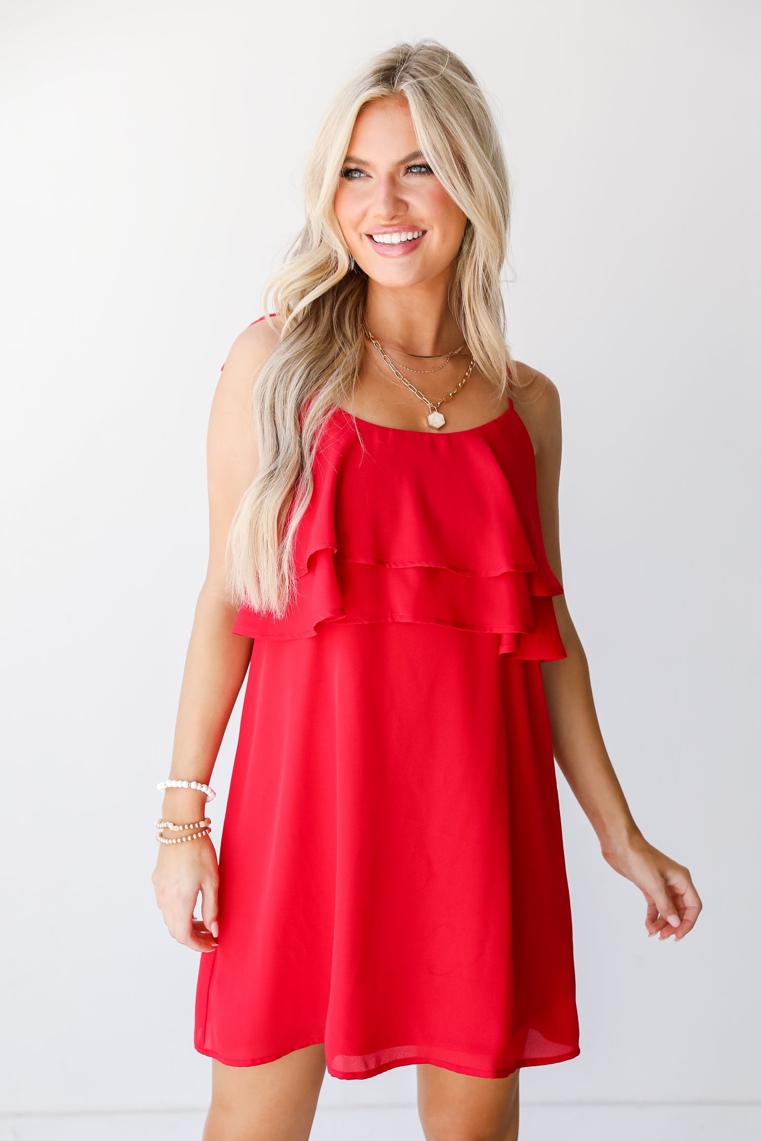 red Ruffle Mini Dress