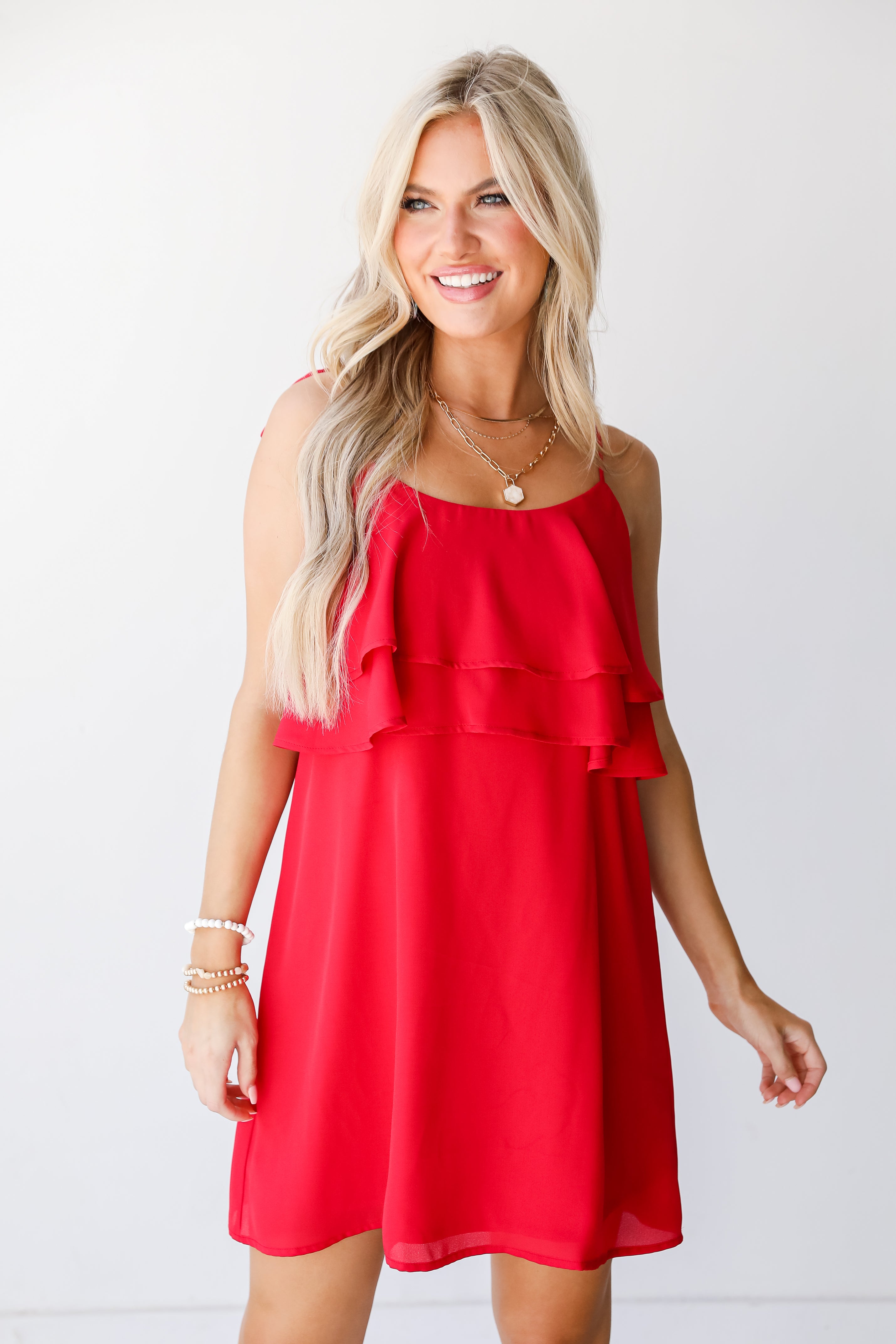 red Ruffle Mini Dress