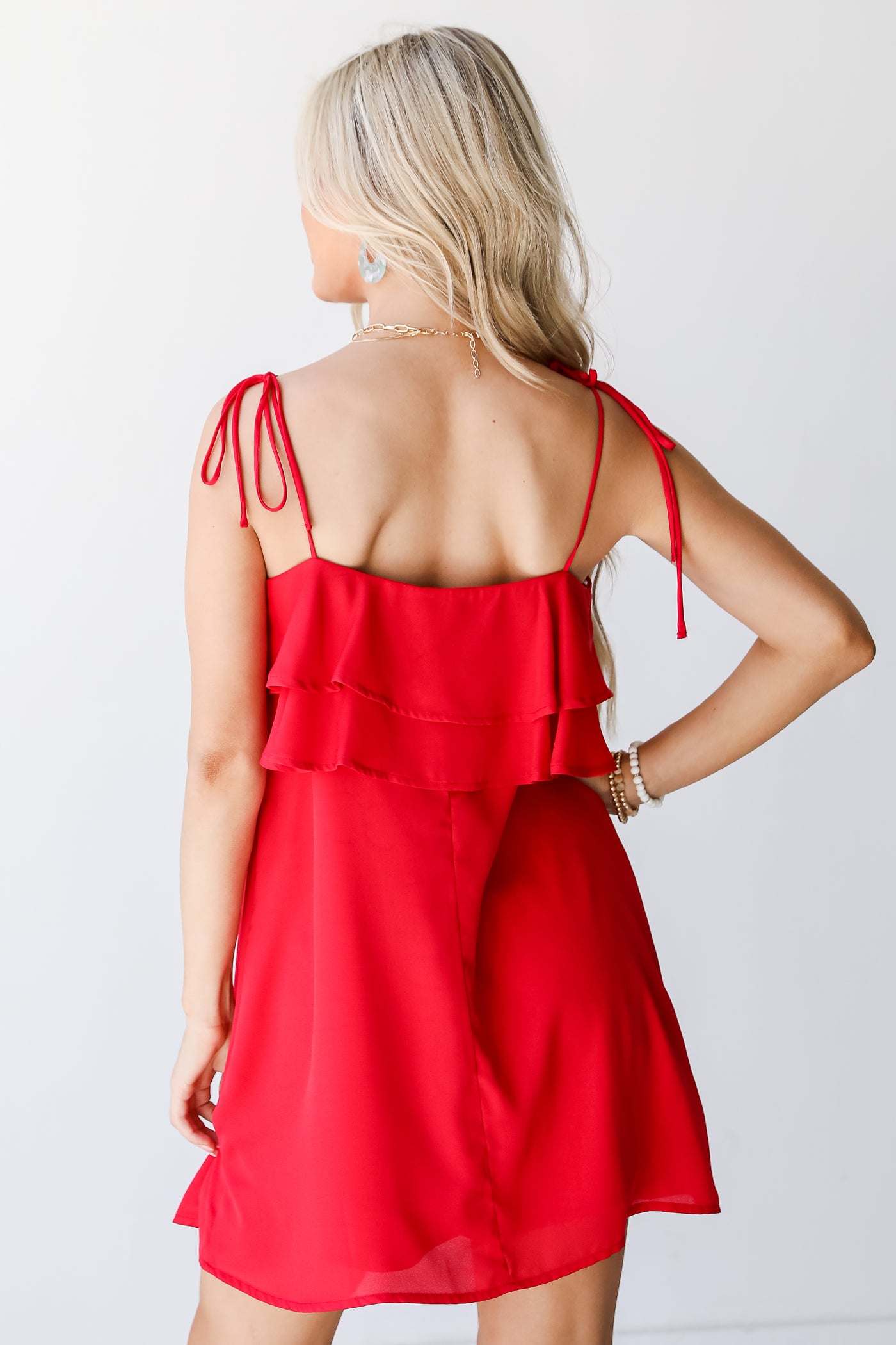 red Ruffle Mini Dress back view