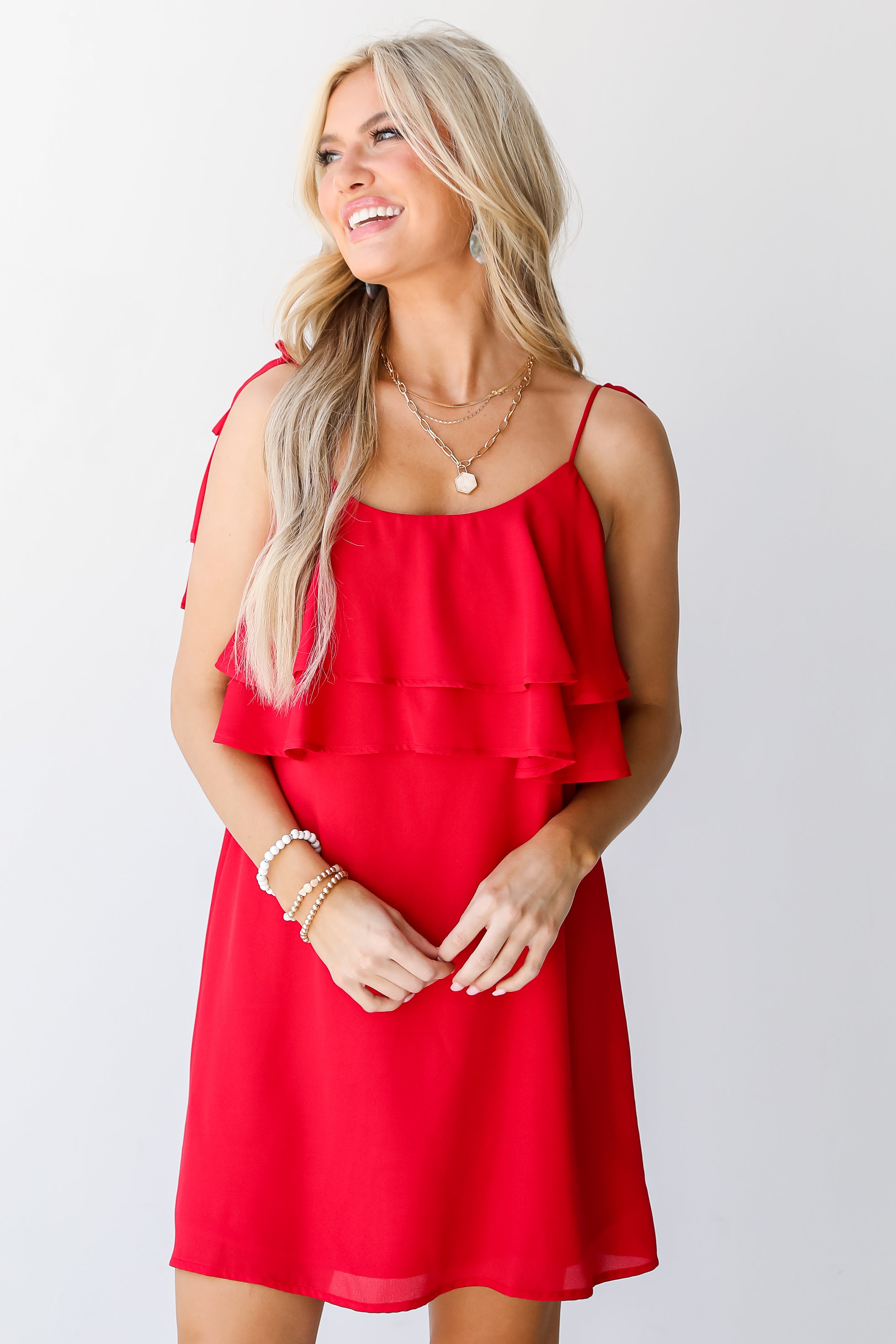 red Ruffle Mini Dress front view