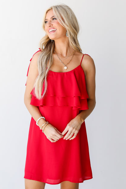 red Ruffle Mini Dress front view