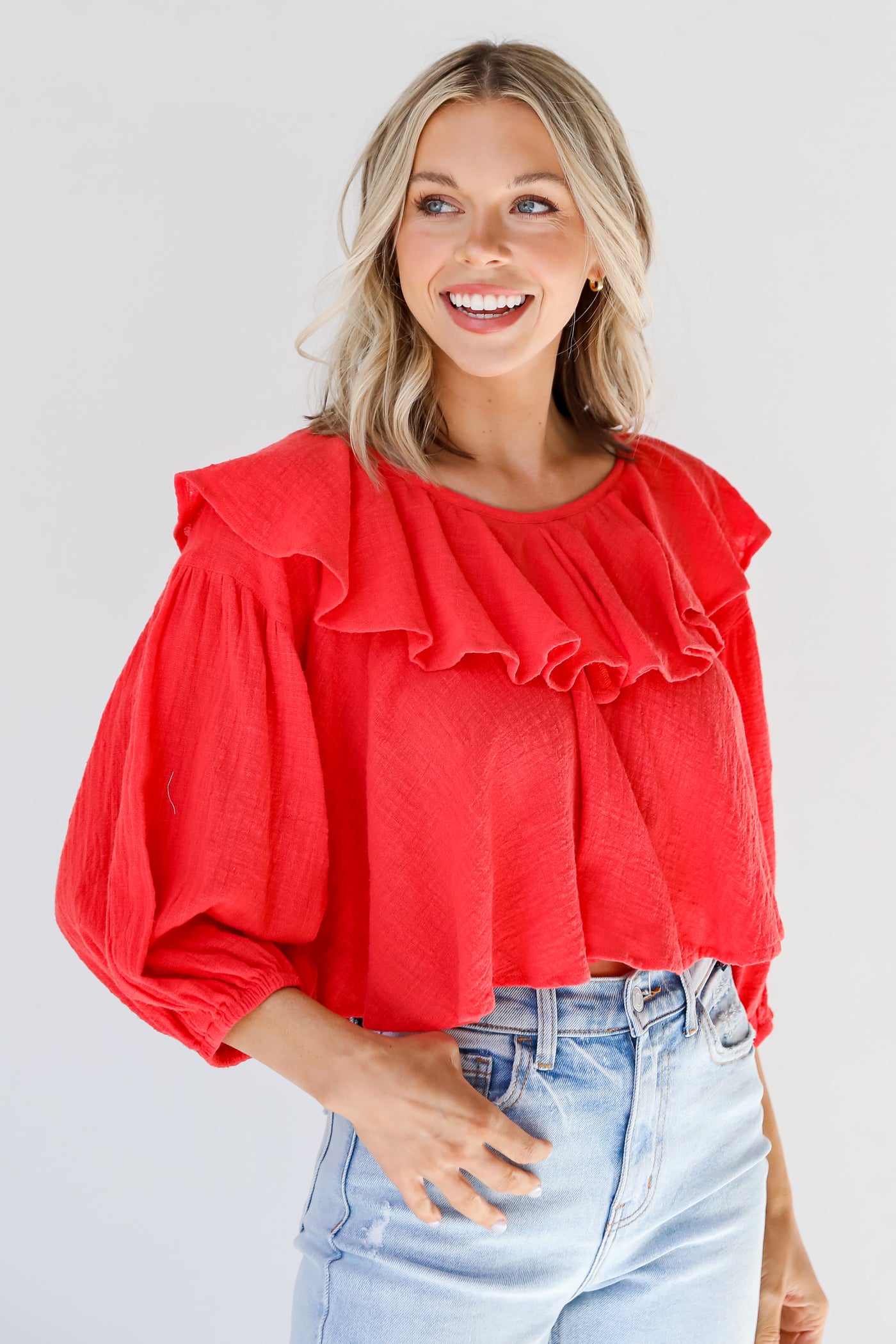 red Ruffle Blouse front view