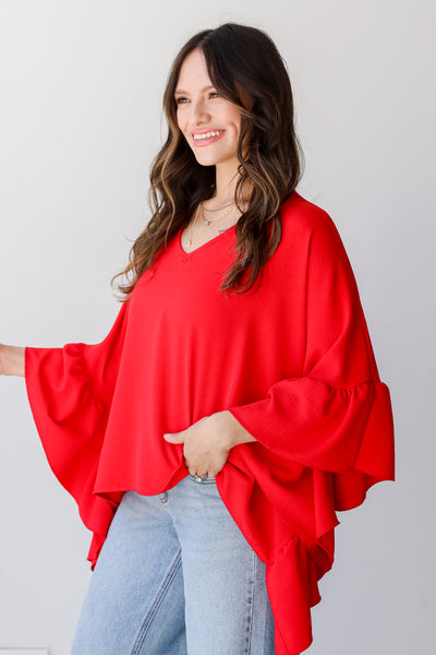 red Oversized Ruffle Blouse side view