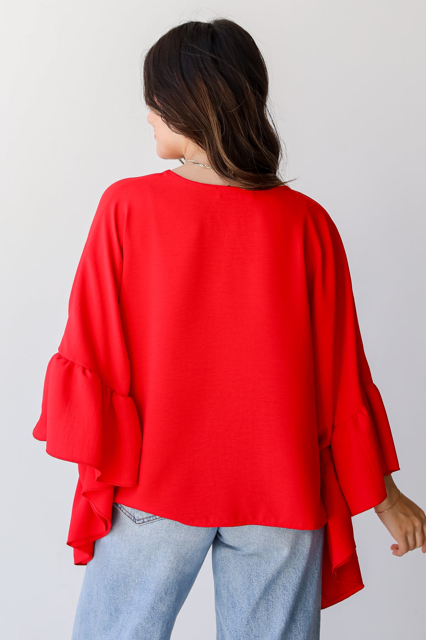 red Oversized Ruffle Blouse back view