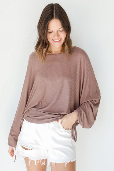 Ribbed Top in mocha front view
