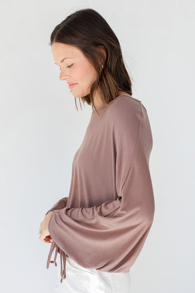 Ribbed Top in mocha side view