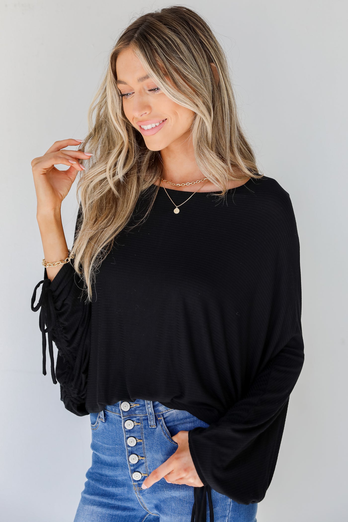 Ribbed Top in black side view