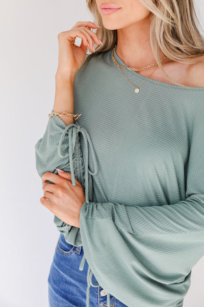 Ribbed Top in sage close up