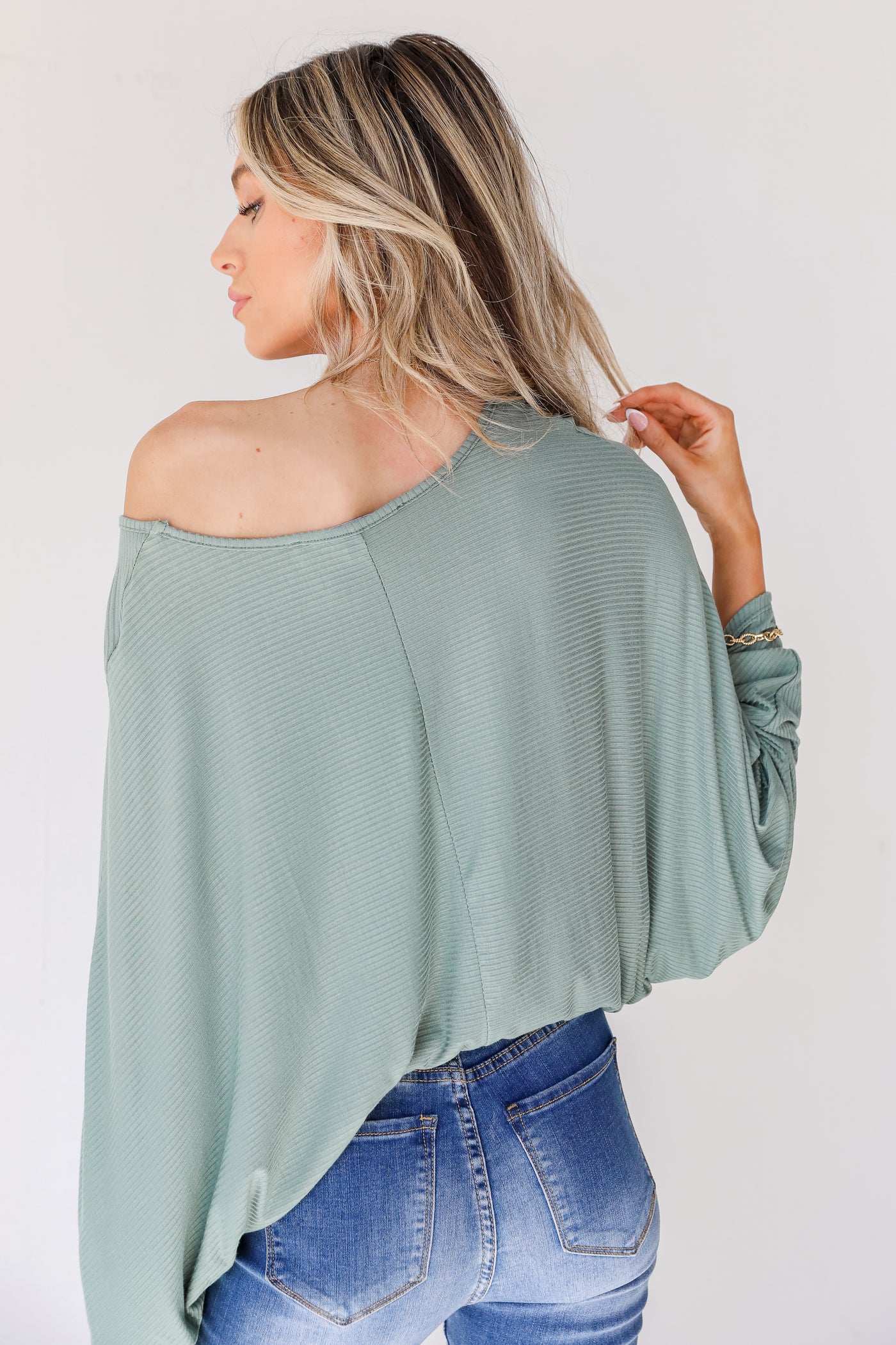 Ribbed Top in sage back view