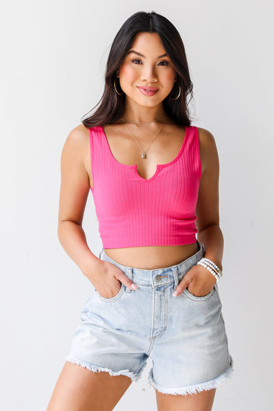 pink Cropped Tank on model