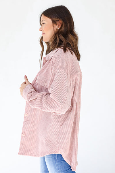Corduroy Shacket in blush side view