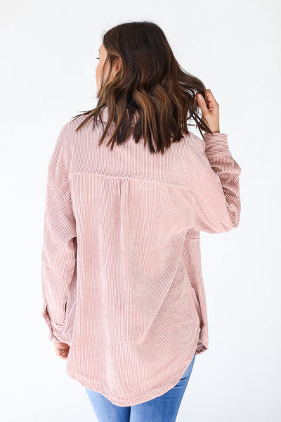 Corduroy Shacket in blush back view