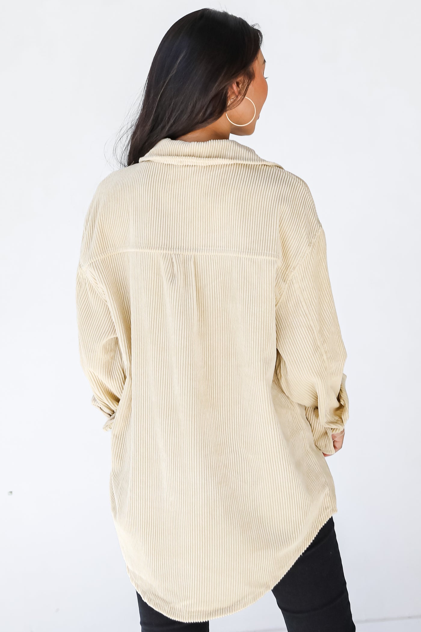 Corduroy Shacket in yellow back view