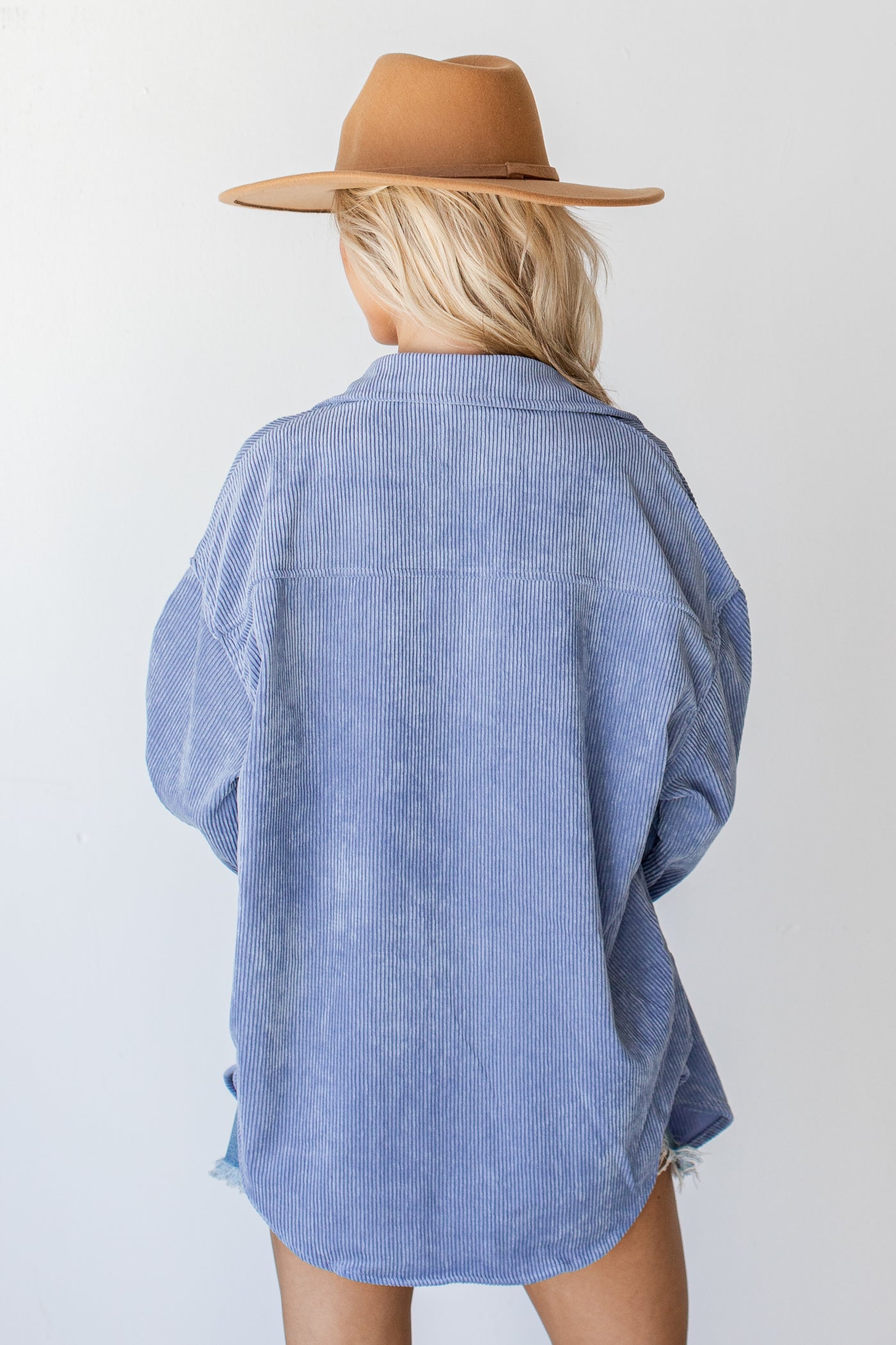 Corduroy Shacket in blue back view