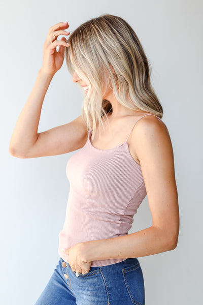 Ribbed Cami Tank in mauve side view